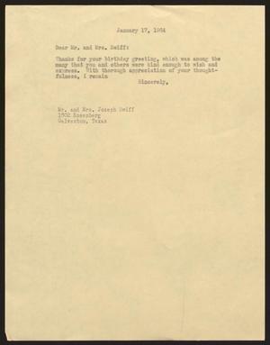 [Letter from I. H. Kempner to Mr. and Mrs. Joseph Swiff, January 17, 1964]