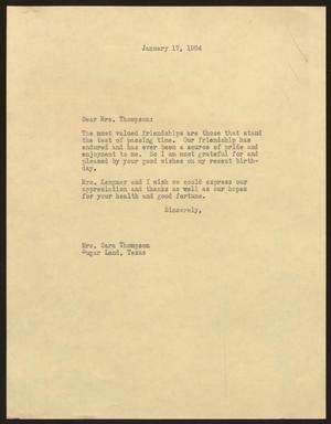 [Letter from I. H. Kempner to Sara Thompson, January 17, 1964]