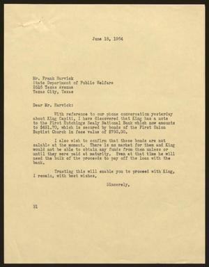 [Letter from Harris L. Kempner to Frank Harvick, June 18, 1964]