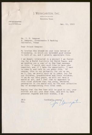[Letter from Joe Weingarten to Isaac H. Kempner, January 11, 1963]