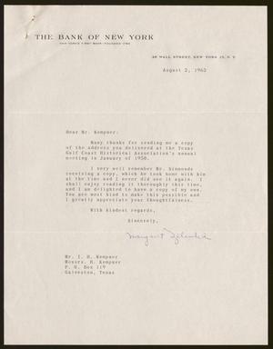 [Letter from Margaret Zelinka to Isaac H. Kempner, August 2, 1963]