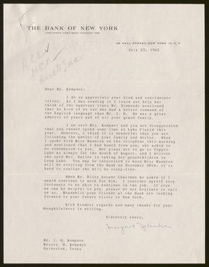 [Letter from Margaret Zelinka to Isaac H. Kempner, July 25, 1963]