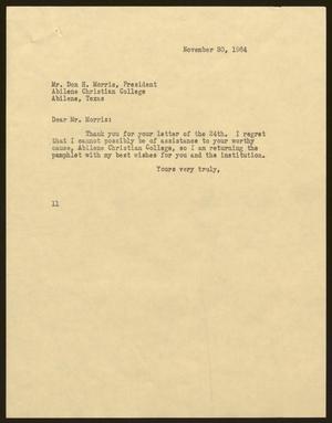 [Letter from Isaac H. Kempner to Don H. Morris, November 30, 1964]