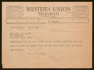[Telegram from Isaac H. Kempner to Mr. and Mrs. I. R. Alpert, January 8, 1964]
