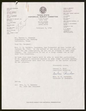 [Letter from George W. Hill to Harris L. Kempner, February 4, 1964]