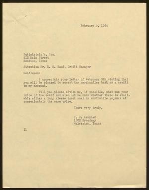 [Letter from Isaac H. Kempner to Battelstein's Inc., February 8, 1964]