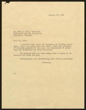 Primary view of object titled '[Letter from Isaac H. Kempner to Fred C. Cole, January 16, 1964]'.