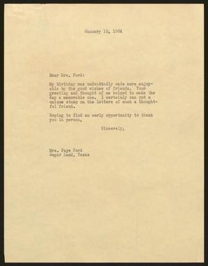 [Letter from I. H. Kempner to Mrs. Faye Ford, January 15, 1964]