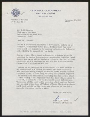 [Letter from Sam D. W. Low to Isaac H. Kempner, November 12, 1963]