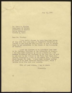 [Letter from Isaac H. Kempner to James A. Tinsley, July 11, 1963]