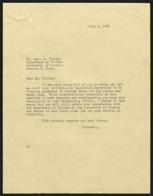 [Letter from Isaac H. Kempner to James A. Tinsley, July 5, 1963]
