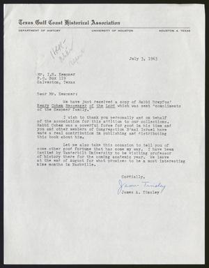 [Letter from James A. Tinsley to I. H. Kempner, July 3, 1963]