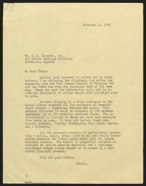 [Letter from Isaac H. Kempner to E. R. Thompson, Jr., February 11, 1963]