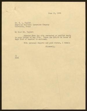 [Letter from Isaac H. Kempner to W. L. Vogler, June 11, 1963]