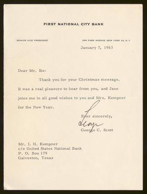 [Letter from George C. Scott to Isaac H. Kempner, January 7, 1963]