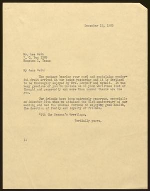 [Letter from Isaac H. Kempner to Lee Webb, December 19, 1963]