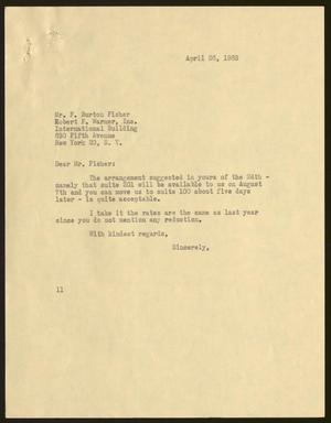[Letter from Isaac H. Kempner to F. Burton Fisher , April 26, 1963]