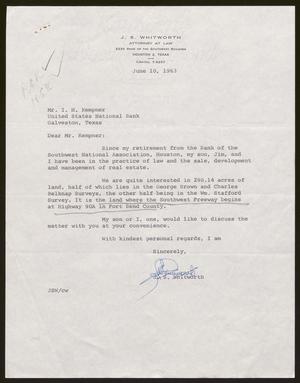 [Letter from J. S. Whitworth to Isaac H. Kempner, June 10, 1963]