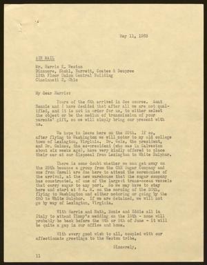 [Letter from Isaac H. Kempner to Harris K. Weston, May 11, 1963]