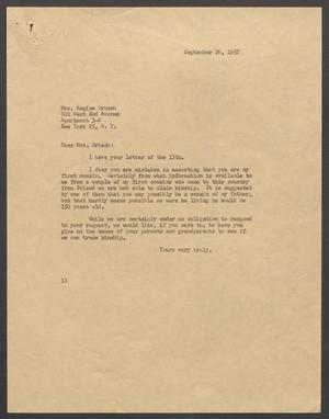 [Letter from I. H. Kempner to Regina Orbach, September 26, 1957]