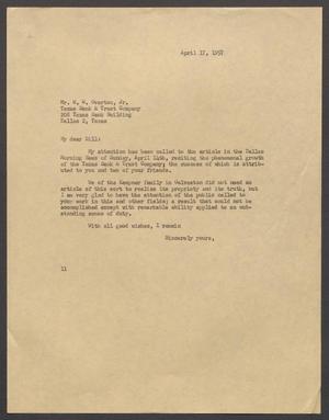 [Letter from Isaac H. kempner to W. W. Overton, Jr., April 17, 1957]