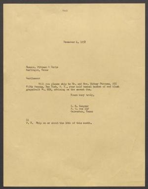 [Letter from Isaac H. Kempner to Pittman & Davis, December 4, 1957]