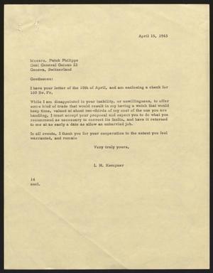 [Letter from Isaac H. Kempner to Patek Philippe, April 15, 1963]
