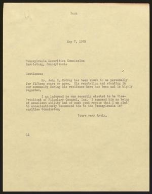 [Letter from Isaac H. Kempner to the Pennsylvania Securities Commission, May 7, 1963]