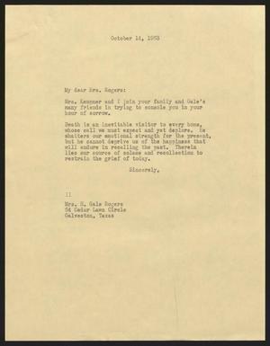 [Letter from Isaac H. Kempner to Mrs.H. Gale Rogers, October 14, 1963]