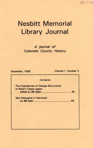 Primary view of object titled 'Nesbitt Memorial Library Journal, Volume 1, Number 2, December 1989'.