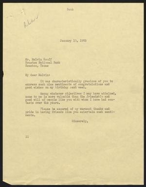 [Letter from Isaac H. Kempner to Melvin Rouff, January 10, 1963]
