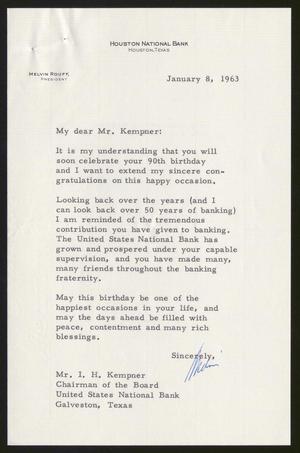 [Letter from Melvin Rouff to Isaac H. Kempner, January 8, 1963]