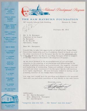 [Letter from Lloyd M. Bentsen, Jr. to I. H. Kempner, February 20, 1963]