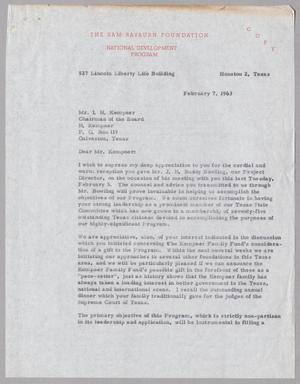 [Letter from Lloyd M. Bentsen, Jr., to Mr. I. H. Kempner, February 7, 1963, Copy #2]