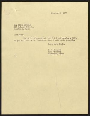 [Letter from Isaac H. Kempner to Billy Shirley, December 5, 1963]