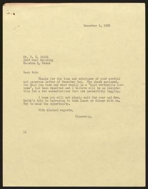 [Letter from Isaac H. Kempner to R. E. Smith, December 5, 1963]