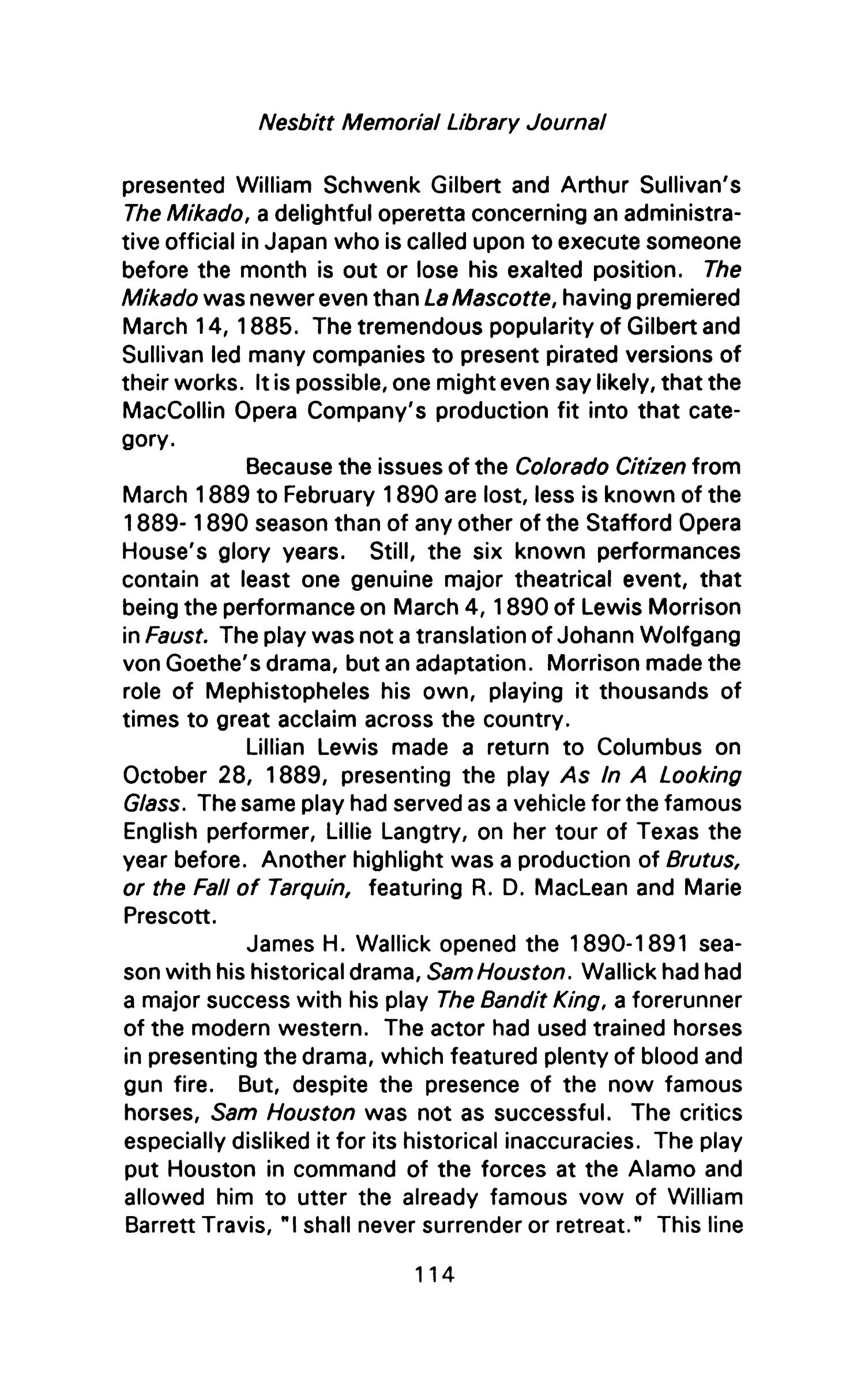 Nesbitt Memorial Library Journal, Volume 1, Number 4, March 1990
                                                
                                                    114
                                                