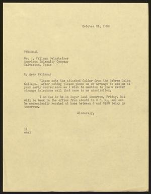 [Letter from Isaac H. Kempner to J. Fellman Seinsheimer, October 24, 1963]