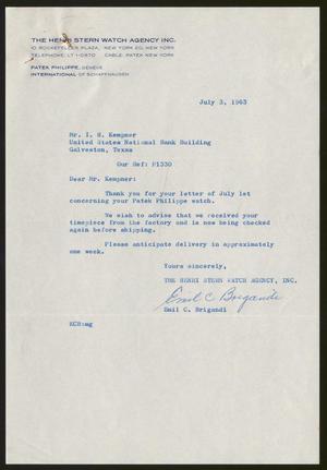 [Letter from Emil. C. Brigandi to Isaac H. Kempner, July 3, 1963]