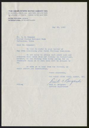 [Letter from Emil C. Brigandi to Isaac H. Kempner, May 28, 1963]