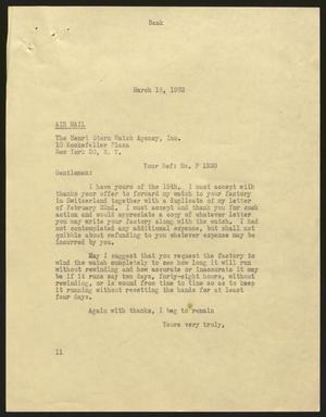 [Letter from Isaac H. Kempner to Henri Stern Watch Agency Incorporated, March 18. 1963]