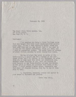 [Letter from Isaac H. Kempner to Henri Stern Watch Agency, Incorporated, February 22, 1963]