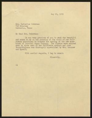 [Letter from Isaac H. Kempner to Catherine Suderman, May 30, 1963]
