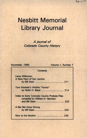Nesbitt Memorial Library Journal, Volume 1, Number 7, November 1990