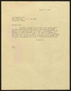 [Letter from Isaac H. Kempner to Robert Sealy, March 11, 1963]
