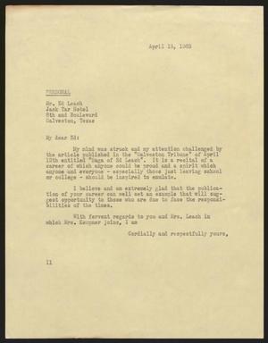 [Letter from Isaac H. Kempner to Ed Leach, April 15, 1963]