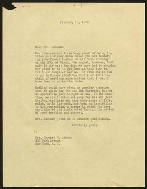 [Letter from Isaac H. Kempner to Mrs. Lehman, February 13, 1963
