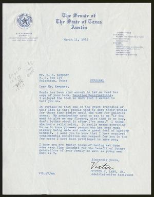 [Letter from Victor J. Lang, Jr. to I. H. Kempner, March 11, 1963]