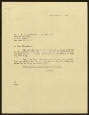 [Letter from Kempner, Isaac Herbert to W. K. B. Middendorf, September 19. 1963]