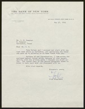 [Letter from W. Kennedy B. "Took" Middendorf to Isaac H. Kempner, May 27, 1963]